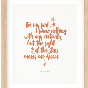 Sight of the Stars, Van Gogh, Typographic PRINTABLE art, Digital Download, Minimalist decor, Modern art, Large wall art, Poster