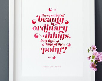 Beauty in Ordinary Things Office Quote, Pam Beesly, Black and White Minimalist decor, Modern art, Large wall, Digital Download, Poster