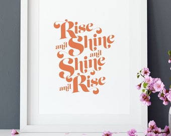 Rise and Shine, Typographic poster, Minimalist decor, Modern art, Large wall art, Poster, Digital Download