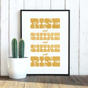 Rise and Shine, typografische DRUCKBARE Kunst, schwarz und weiß, minimalistisches Dekor, moderne Kunst, große Wandkunst, Poster