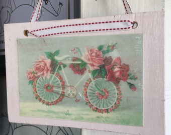 Vintage Bicycle with Roses Valentine Postcard Wall Hanging Valentine Decoration