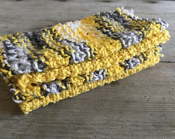 Hand Knit Dish Cloth Set - Sunshine Yellow -