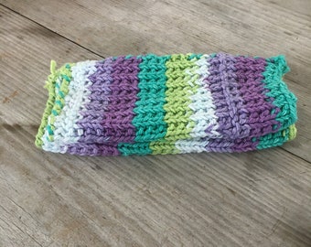 Hand Knit Dish Cloth Set - Purples & Greens - Eco Friendly Wash Cloth