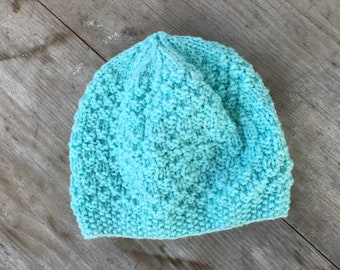 Knit Hat Slouchy Hand Knit Beanie - Minty Goodness