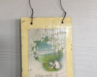 Vintage Easter Postcard Plaque Decor Hanging