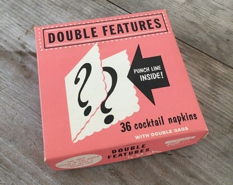 36 Double Features Collectible Cocktail Napkins by Hal Sherman Famous Mid-Century gag cartoonist 1955 New Unused