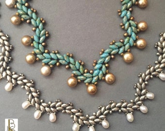 Gentle Waves Necklace Tutorial | SuperDuo or MiniDuo Beads & Pearls | Beadweaving PDF Pattern