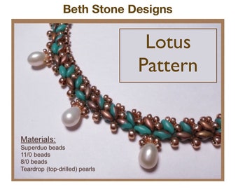 Lotus Necklace Tutorial | SuperDuo Bead Design | Beadweaving PDF Pattern