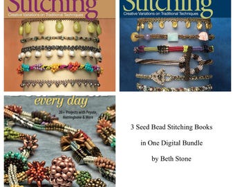 Seed Bead Stitching Book Bundle | 3 PDF Beadweaving Books by Beth Stone | Digital Beadwork Collection