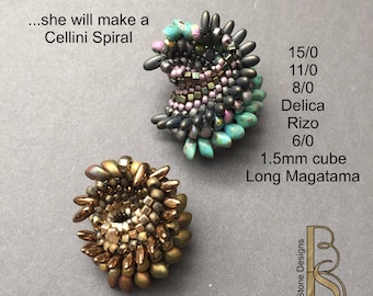 A seed bead stitched spiral beadweaving tutorial instant download by Beth Stone