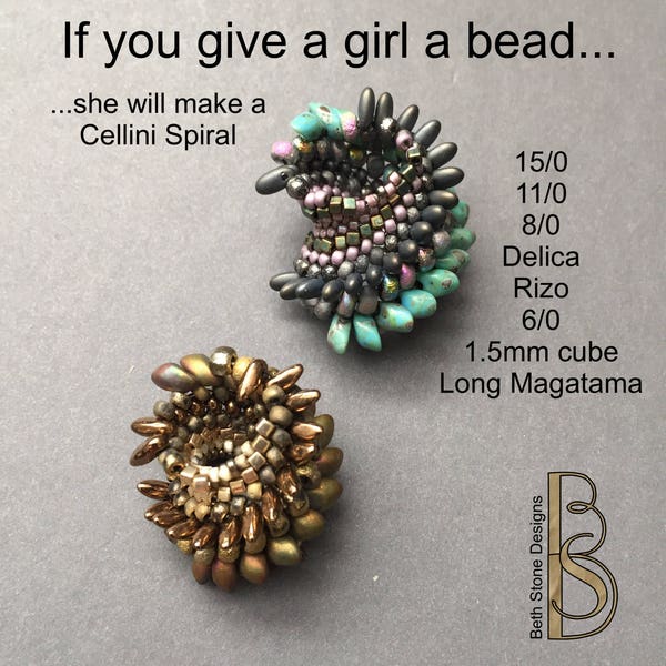 A seed bead stitched spiral beadweaving tutorial instant download by Beth Stone