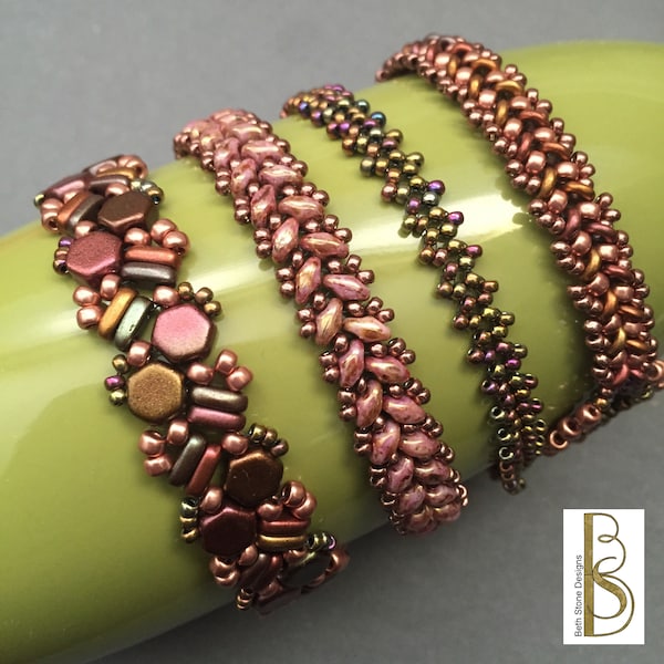 Quad Wrap - bead weaving tutorial - a multi-wrap herringbone variation bracelet  by Beth Stone