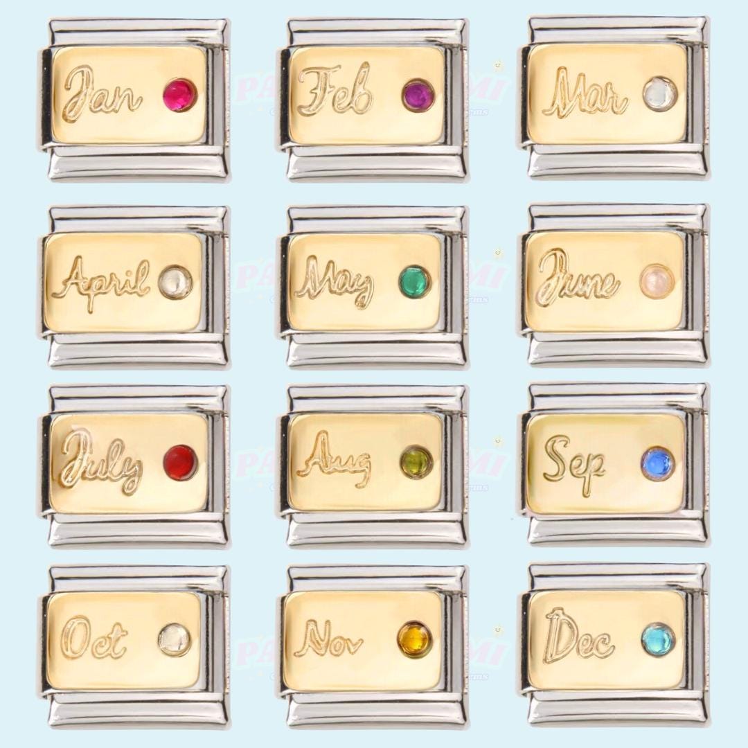 Absolutely gorgeous gold Month birth stone gem Italian charm - Fits 9mm classic Italian charms  minimalist simple bracelet