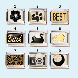 Y2K Italian Charms: Black Flower, Leopard, Cat, Camera - Fits 9mm Bracelet