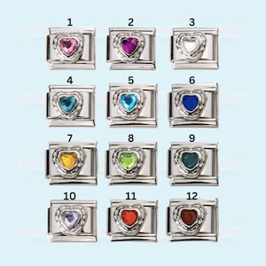 Limited edition birth gem stone heart shape Italian charms - Fits classic 9mm  Italian charms bracelet, minimalist simple bracelet