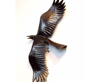 Raven Chandelier wood sculpture by Jason Tennant, Hand carved woodcarving and steel Raven Chandelier wood sculpture by Jason Tennant, Hand carved woodcarving and steel