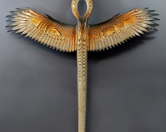Raven Chandelier wood sculpture by Jason Tennant, Hand carved woodcarving and steel Raven Chandelier wood sculpture by Jason Tennant, Hand carved woodcarving and steel
