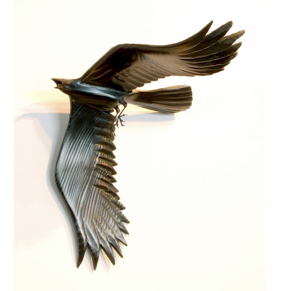 Flying Crow 1 carved wood sculpture by Jason Tennant