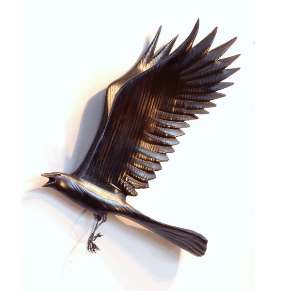 Flying Crow wood sculpture, gesture 4