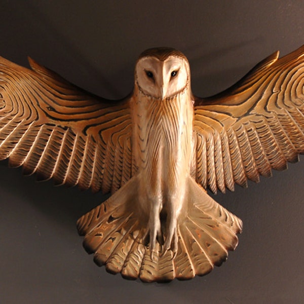Barn Owl wood sculpture wall art  Jason Tennant