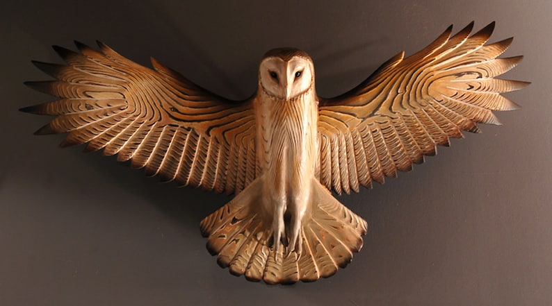 Barn Owl wood sculpture wall art Jason Tennant Etsy