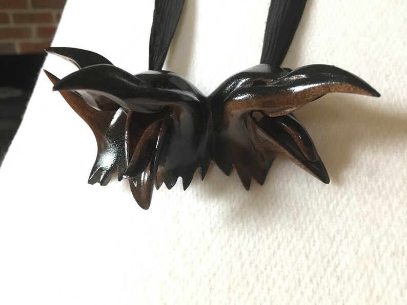 Laughing Crow Necklace Carved from Walnut with a Black Lacquer Finish on Top by Jason Tennant image 3