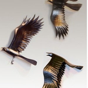 Crows flying wall hanging sculpture