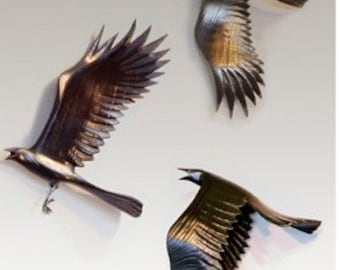 Crows flying wall hanging sculpture