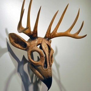 Antler Reverence For Prey Mask wood carving by Jason Tennant. Nature art, wildlife art image 1