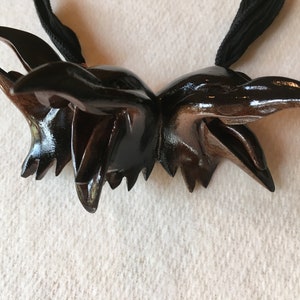 Laughing Crow Necklace Carved from Walnut with a Black Lacquer Finish on Top by Jason Tennant image 1