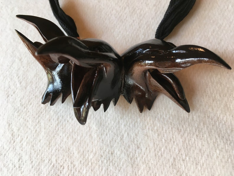 Laughing Crow Necklace Carved from Walnut with a Black Lacquer Finish on Top by Jason Tennant image 1