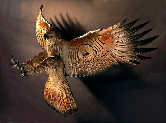 Hawk Wood Sculpture Attacking by Jason Tennant - Etsy