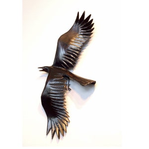 Flying Crow wood carving, gesture 2 by Jason Tennant