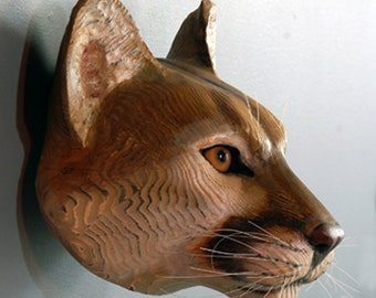 Mountain Lion cougar wood sculpture Jason Tennant