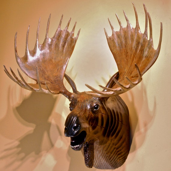 Antler Moose Head Wood Sculpture By Jason Tennant Image 0