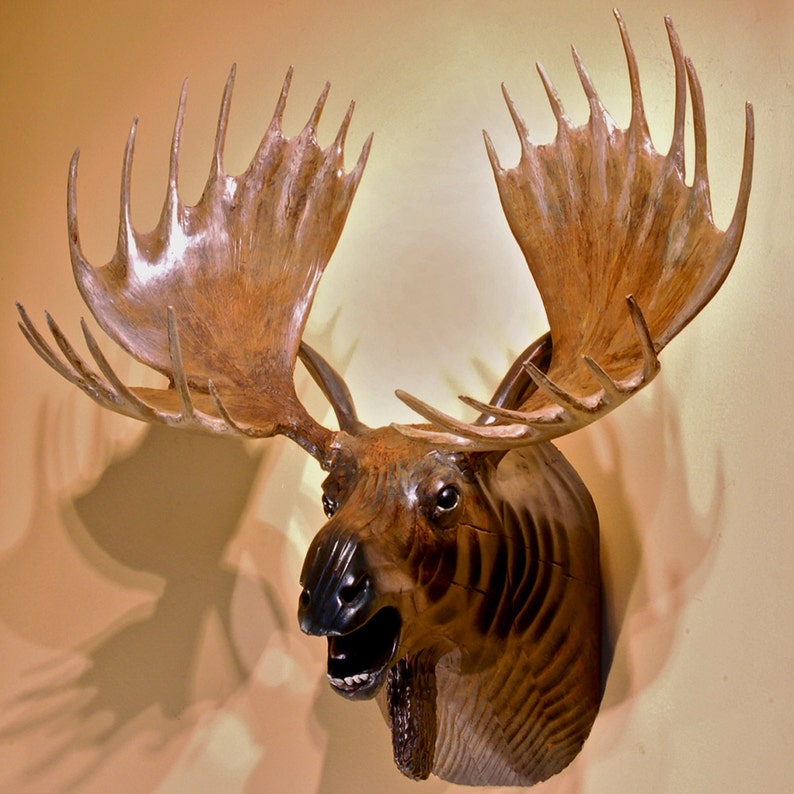 Antler Moose Head Wood Sculpture by Jason Tennant Etsy