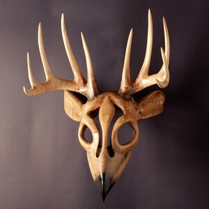 Antler Reverence For Prey Mask wood carving by Jason Tennant. Nature art, wildlife art image 2