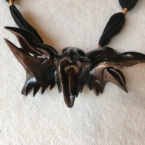 Laughing Crow Necklace Carved from Walnut with a Black Lacquer Finish on Top by Jason Tennant image 4