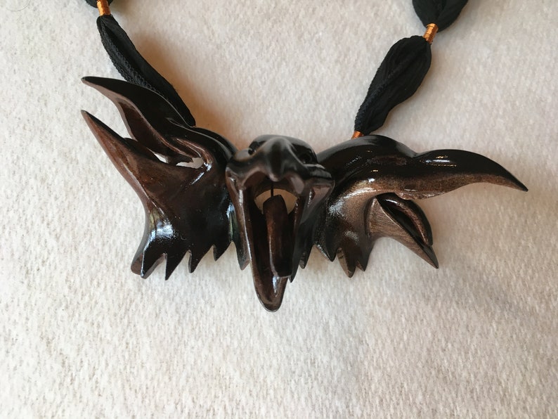 Laughing Crow Necklace Carved from Walnut with a Black Lacquer Finish on Top by Jason Tennant image 4
