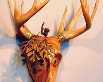 Antler Reverence For Prey Mask wood carving by Jason Tennant. Nature art, wildlife art