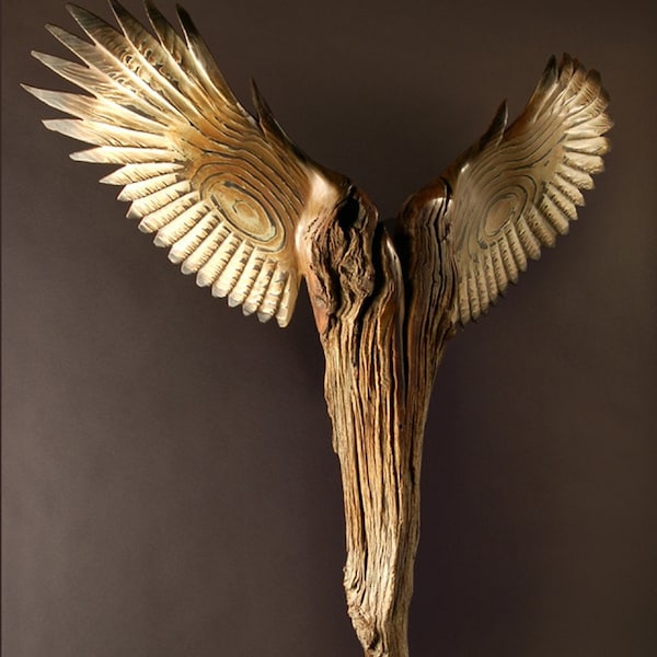 Reserved for Robert  2 of 4 payments Nike Of The Forest wood sculpture by Jason Tennant, Nature inspired, Wildlife wood carving