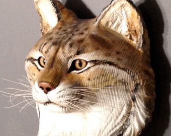 Lynx Mask Wood sculpture by Jason Tennant