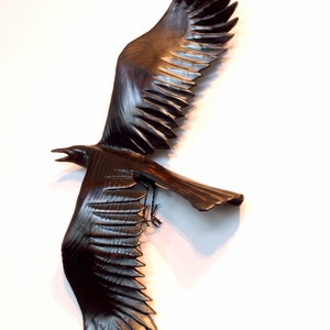 Flying Crows wall art wood sculptures Set of Five Crows. image 3