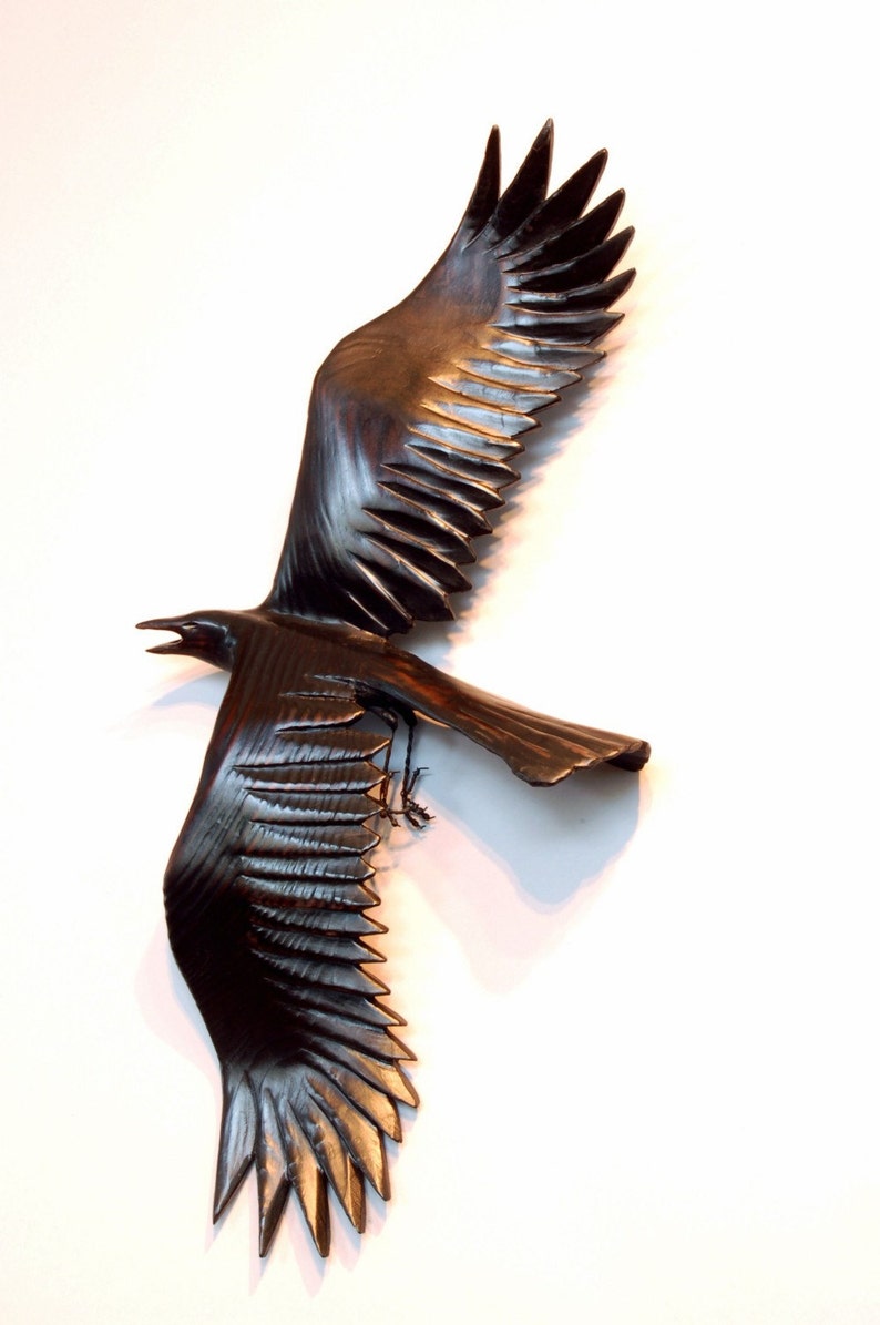 Flying Crows wall art wood sculptures Set of Five Crows. image 3