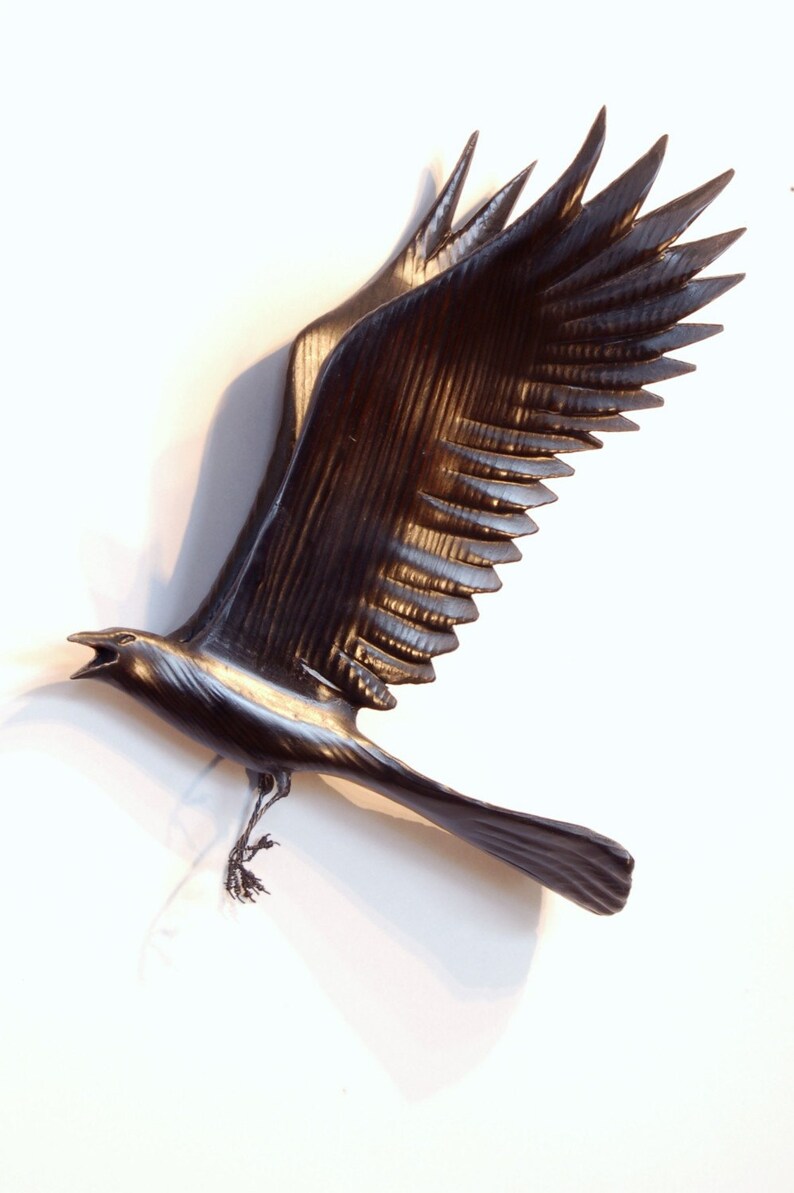 Flying Crows wall art wood sculptures Set of Five Crows. image 4