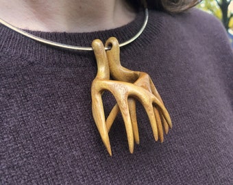 Antler pendant necklace wood carving Jason Tennant