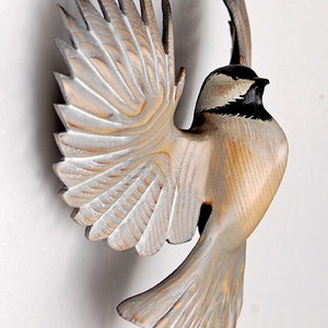 Chickadee wood sculpture woodcarving in Ash by Jason Tennant