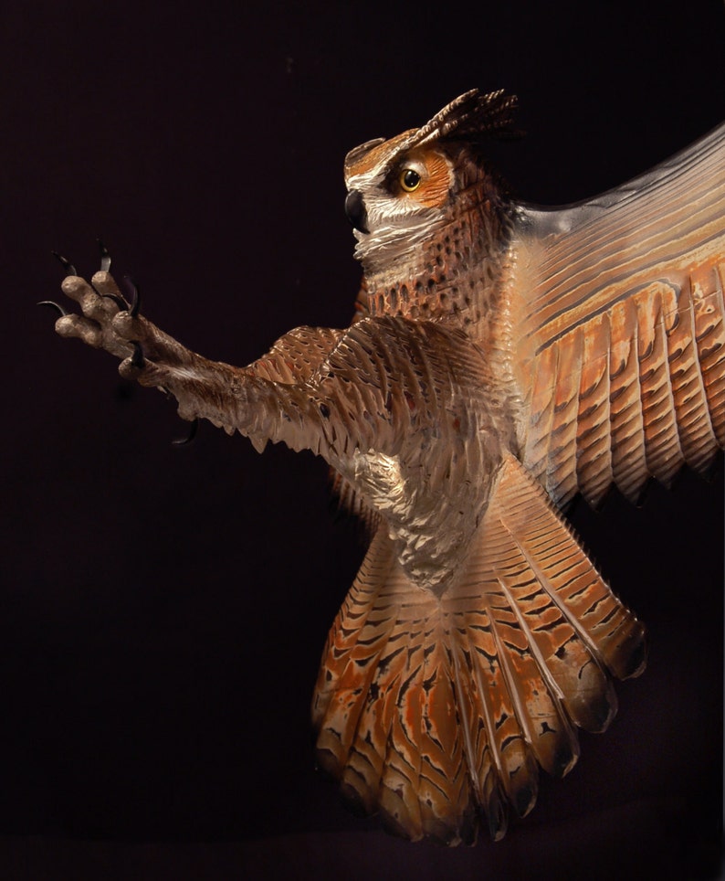 Owl Wood Sculpture Attacking Pose Jason Tennant image 4