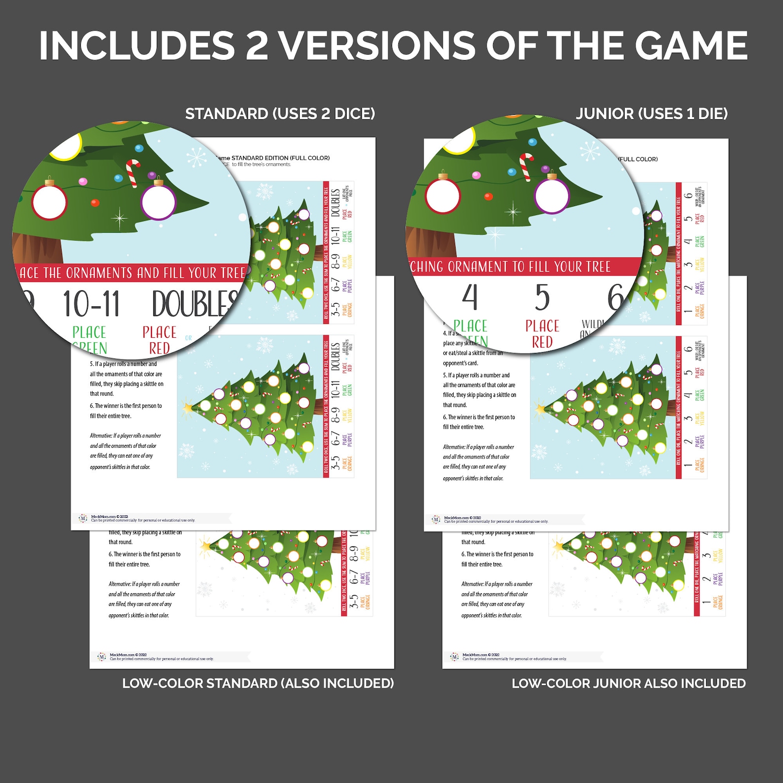 Christmas Kids Table Game Printable Roll A Tree Etsy