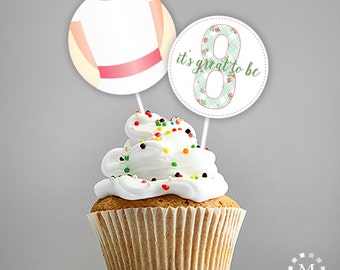 INSTANT DOWNLOAD - LDS Baptism Decoration - Cupcake Toppers or Stickers - It's Great to be Eight - Mint Rose Trellis Set